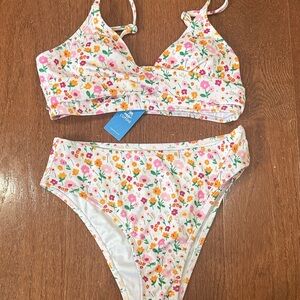 NWT Cupshe Floral Ribbed Two-Piece Bikini Set Small